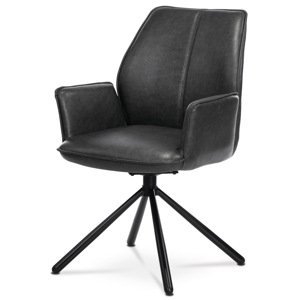 - Jídelní židle, šedá látka v dekoru vintage kůže, kov - černý lak, zpětný mech. - HC-398 GREY3