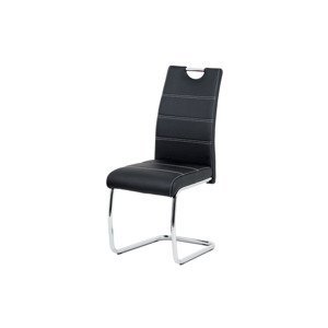 - Jídelní židle, potah černá ekokůže, bílé prošití, kovová pohupová podnož, chrom - HC-481 BK