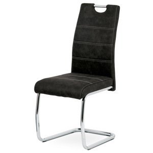 - Jídelní židle, potah černá látka COWBOY v dekoru vintage kůže, kovová pohupová c - HC-483 BK3