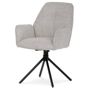 Jídelní židle krémová látka, područky, otočný mechanismus 180°, černý kov