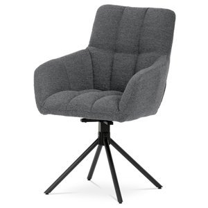 Jídelní židle, šedá látka bouclé, otočný mechanismus 180°, černý kov