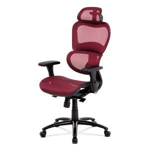 Kancelářská židle, synchronní mech., červená MESH, kovový kříž