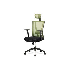 Kancelářská židle, černá MESH+zelená síťovina, plastový kříž, synchronní mechani