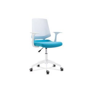 Kancelářská židle, sedák modrá látka, bílý PP plast, výškově nastavitelná