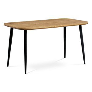 - Jídelní stůl, MDF deska 3D dekor dub, kov černá barva - MDT-600 OAK