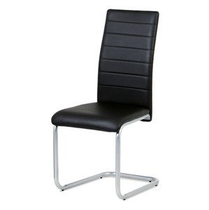 Jídelní židle, potah černá ekokůže, kovová podnož, šedý matný lak