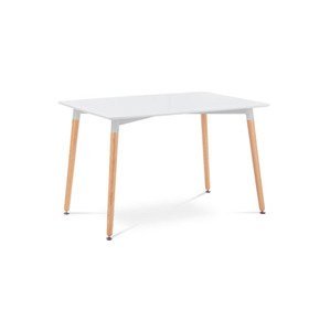 Jídelní stůl 120x80x76 cm, MDF / kovová kostrukce - bílý matný lak, dřevěné nohy