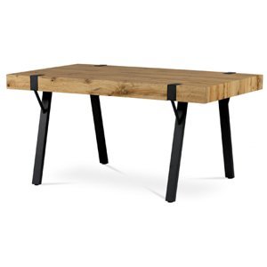 Jídelní stůl 160x90x75 cm, MDF deska tl. 10 cm, dekor divoký dub, kov černý lak