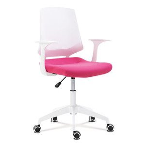 Kancelářská židle, sedák růžová látka, bílý PP plast, výškově nastavitelná