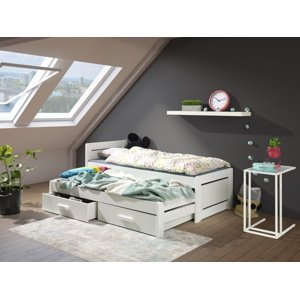 MebloBed Rozkládací postel Tiesto s úložným prostorem 80x200 cm (Š 87 cm, D 208 cm, V 76 cm), Bílý akryl, Bílé PVC, bez matrací