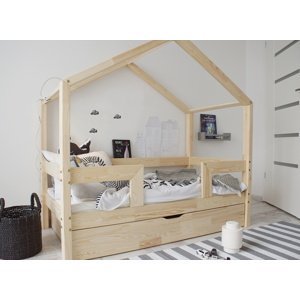 Luletto Domečková postel HouseBed Prosta Duo Plus 90x200 cm, Bezbarvý lak, s výsuvnou přistýlkou, výřez