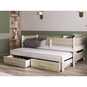 MebloBed Rozkládací postel Solano s úložným prostorem 80x200 cm (Š 93 cm, D 210 cm, V 78 cm), Růžový akryl, Bílé PVC, 1 ks matrace do přistýlky, zábranka vpravo
