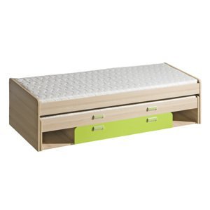 Dolmar Rozkládací postel Lorento L16 Jasan / zelená, 2 ks matrace (1 ks hlavní + 1 ks přistýlka)