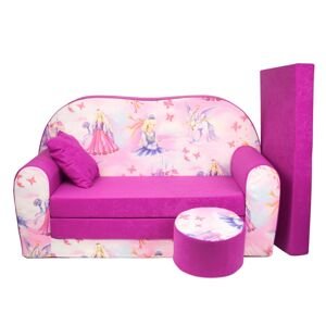 Fimex Dětská rozkládací pohovka + taburet Princezna růžová