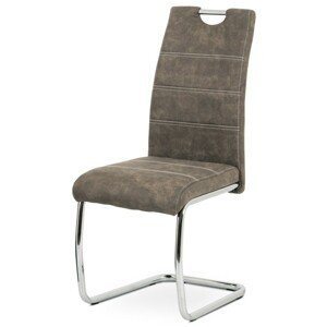 Autronic Moderní jídelní židle s pohupem - šedohnědá látka v dekoru kůže - 44 x 98 x 60 cm, textil + kov