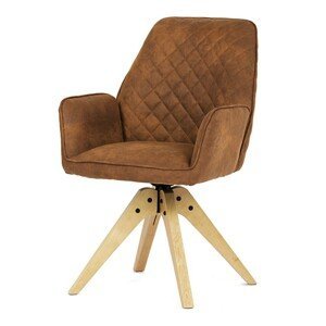Autronic Otočná jídelní židle - hnědá - 59 x 89 x 65 cm, textil + dřevo + kov