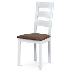 Autronic Jídelní židle - z masivu buk v bílé barvě - s hnědým potahem, dřevo + textil