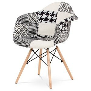 Autronic Jídelní židle - černo-bílá vzorovaná - 65 x 82 x63 cm, textil + dřevo + plast + kov