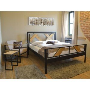 IRON-ART DOVER - kovová postel v industriálním stylu 180 x 200 cm, kov + dřevo