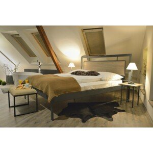 IRON-ART ALMERIA smrk - kovová postel s dřevěným čelem 140 x 200 cm, kov + dřevo