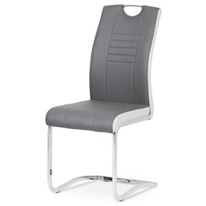 Autronic Moderní jídelní židle s pohupem - šedá ekokůže s bílými boky - 42 x 98 x 59 cm, ekokůže + kov