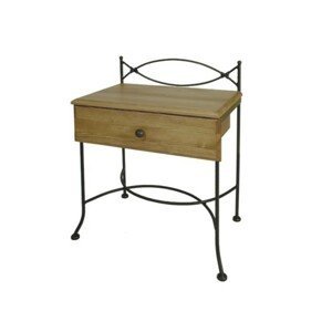 IRON-ART Noční stolek THOLEN - se zásuvkou, kov + dřevo