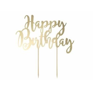 Zápich - dekorace na dort Happy Birthday, zlatá 22,5 cm - PartyDeco