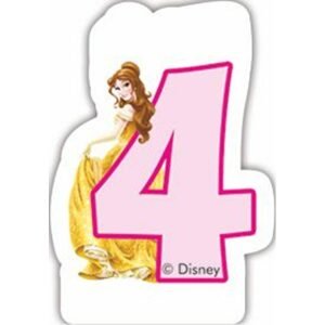 Princess dortová svíčka bílá s růžovým číslem 4 a s princeznou - PROCOS