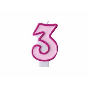 Narozeninová svíčka 3, růžová, 7 cm - PartyDeco