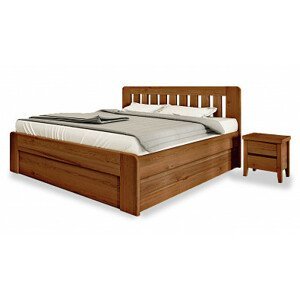 Postel Postelia DENVER s úložným prostorem 200 x 200 dub - Dřevěná postel z masivu, dubové manželské dvoulůžko o šíři masivu 3,7 cm