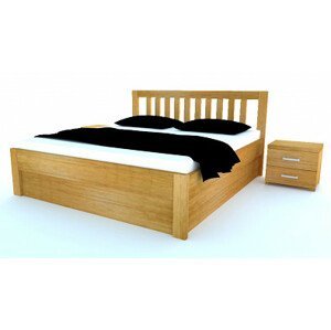 Dřevěná postel z masivu Postelia MIA s úložným prostorem 160 x 200 cm Dub - manželské dvoulůžko o šíři masivu 3,7 cm
