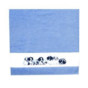 Dětský ručník 50x100 cm, motiv štěňata, modrý