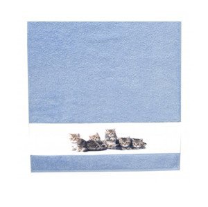Dětský ručník 50x100 cm, motiv koťata, modrý
