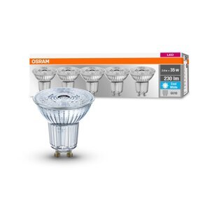 5 ks kvalitní LED bodovka GU10 2,6 W PAR16 BASE studená bílá