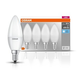 4 ks matná LED žárovka svíčka E14 4,9 W BASE studená bílá