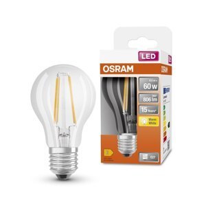 Průhledná klasická LED žárovka E27 6,5 W, teplá bílá