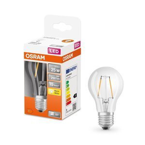 Průhledná LED žárovka E27 2,5 W CLASSIC A, teplá bílá