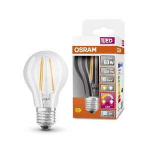 Průhledná LED žárovka E27 7 W CLASSIC A, laditelná bílá