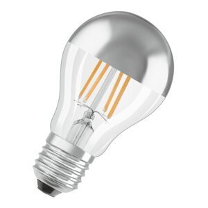 LED žárovka se stříbrnou zrcadlovou korunkou E27 4 W CLASSIC A, teplá bílá