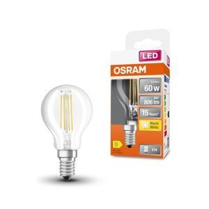 Průhledná LED žárovka E14 5,5 W CLASSIC P, teplá bílá