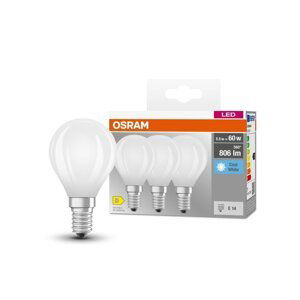 3 ks matná mini LED žárovka E14 5,5 W CLASSIC P, studená bílá