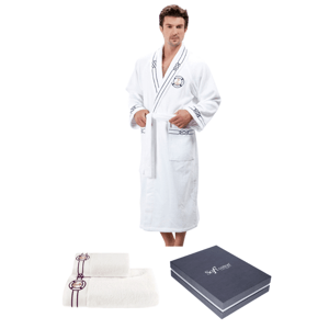 Soft Cotton Luxusní pánský župan MARINE MAN s ručníkem a osuškou v dárkovém balení Bílá L + ručník + osuška +  box