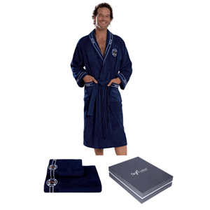 Soft Cotton Luxusní pánský župan MARINE MAN s ručníkem a osuškou v dárkovém balení Tmavě modrá XXL + ručník + osuška +  box