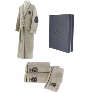 Soft Cotton Dárkové balení županu, ručníku a osušky LUXURY Béžová M + ručník + osuška +  box
