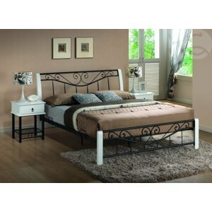 Manželská postel dvoulůžko CS11648, dřevo-kov, 160x200, bílo-černá