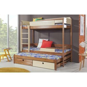 Poschoďová postel s přistýlkou a úložným prostorem pro 3 děti NATY3, masiv borovice