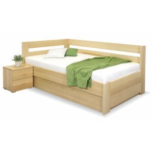 Rohová postel s úložným prostorem Valentin-Levá, 120x200 cm, masiv buk