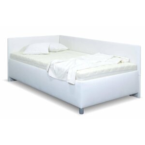 Rohová zvýšená čalouněná postel s úložným prostorem Ryana, 120x200, bílá