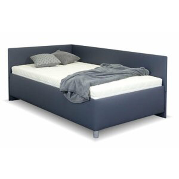 Rohová zvýšená čalouněná postel s úložným prostorem Ryana, 120x200, tmavě šedá