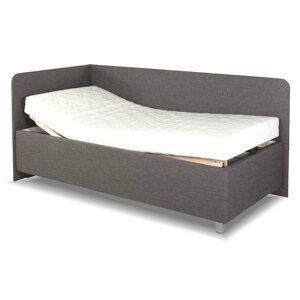 Rohová zvýšená čalouněná postel s úložným prostorem Aleš, 90x210